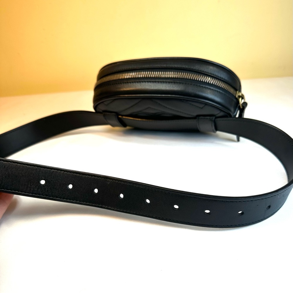 EUC! Gucci Black Quilted Leather GG Marmont Belt Bag with Gold Hardware - Picture 10 of 16